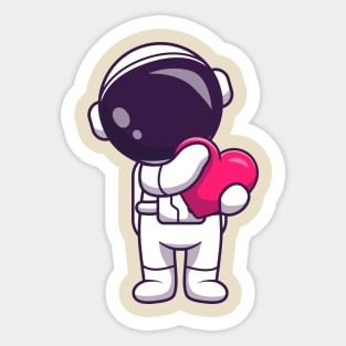 Astronaut Holding Heart Cartoon Sticker